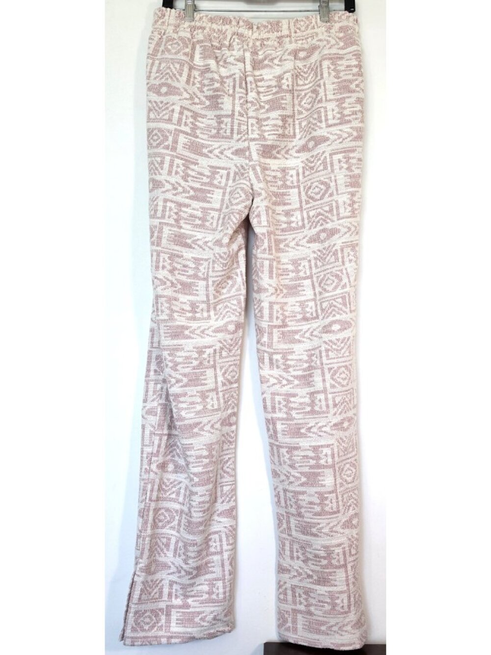 boohooMAN Mens Joggers Small Mauve Aztec Jacquard Split Hem Straight Leg